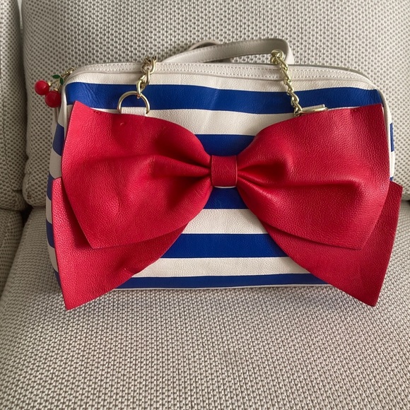 Betsey Johnson Bold Blue and White Satchel - Picture 2 of 8